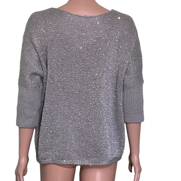 NWT Forever 21 Sequin Crew-Neck Long Sleeve Sweater, Silver Gray | S - Picture 6 of 14